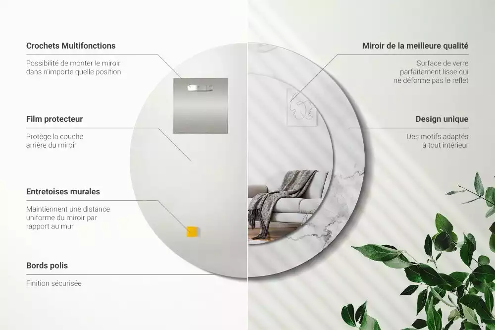 Kulaté zrcadlo s potiskem Bílý mramor