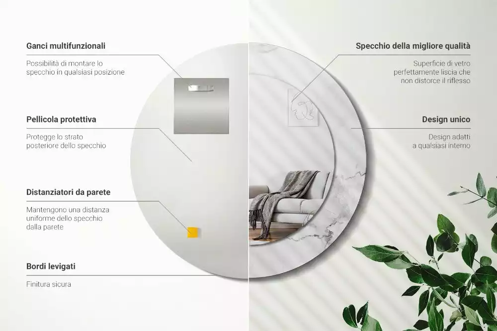 Kulaté zrcadlo s potiskem Bílý mramor