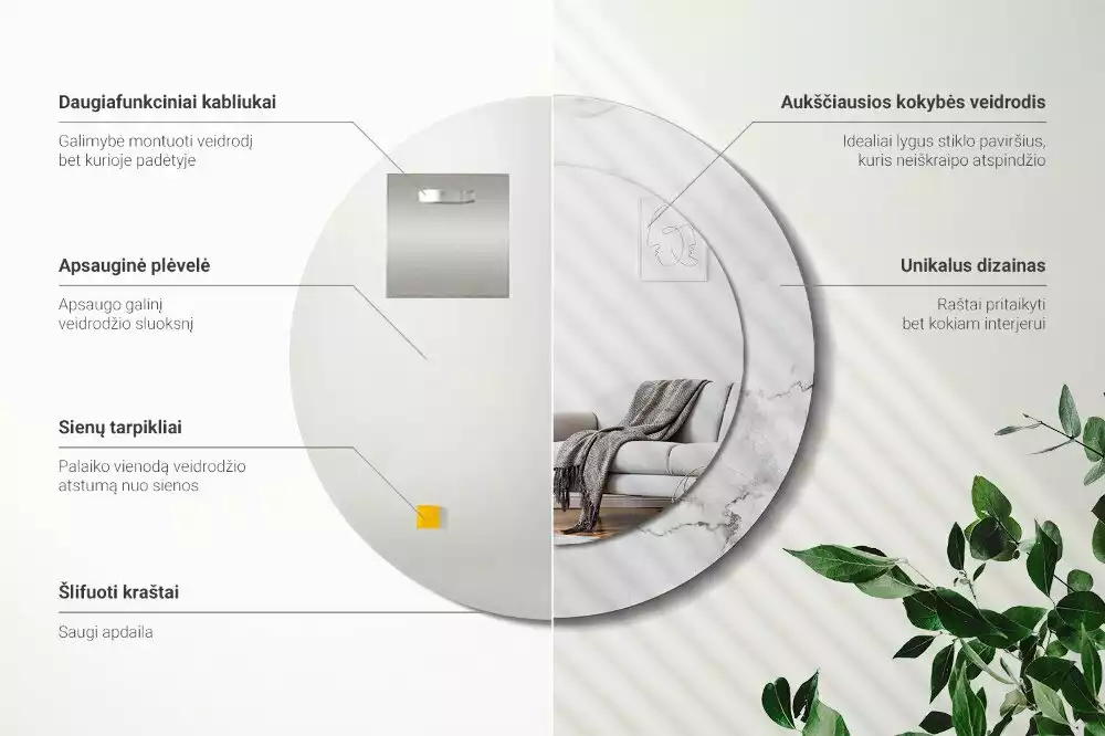 Kulaté zrcadlo s potiskem Bílý mramor