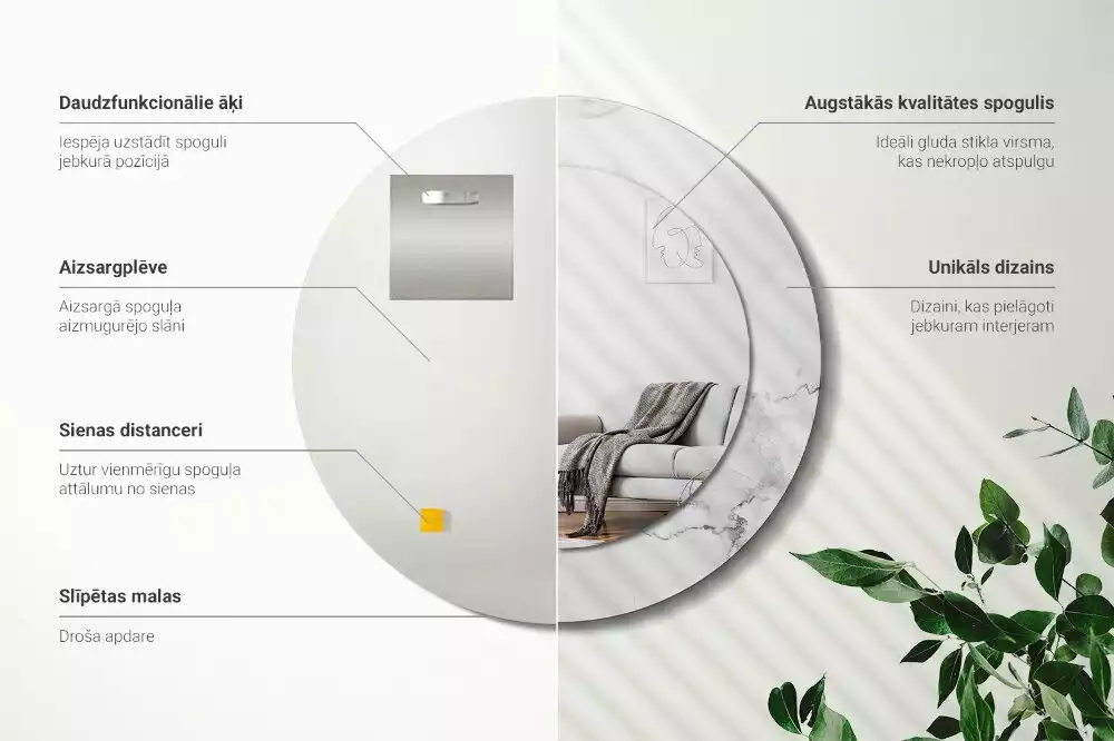 Kulaté zrcadlo s potiskem Bílý mramor