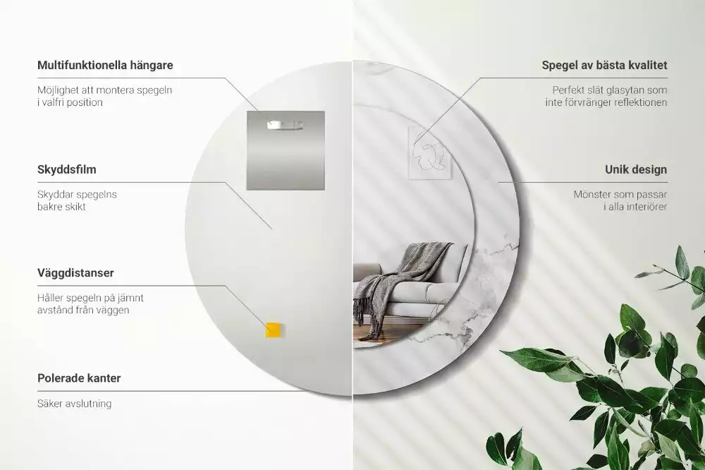 Kulaté zrcadlo s potiskem Bílý mramor