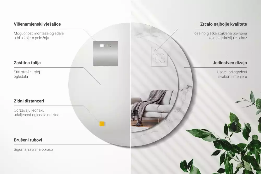 Kulaté zrcadlo s potiskem Bílý mramor