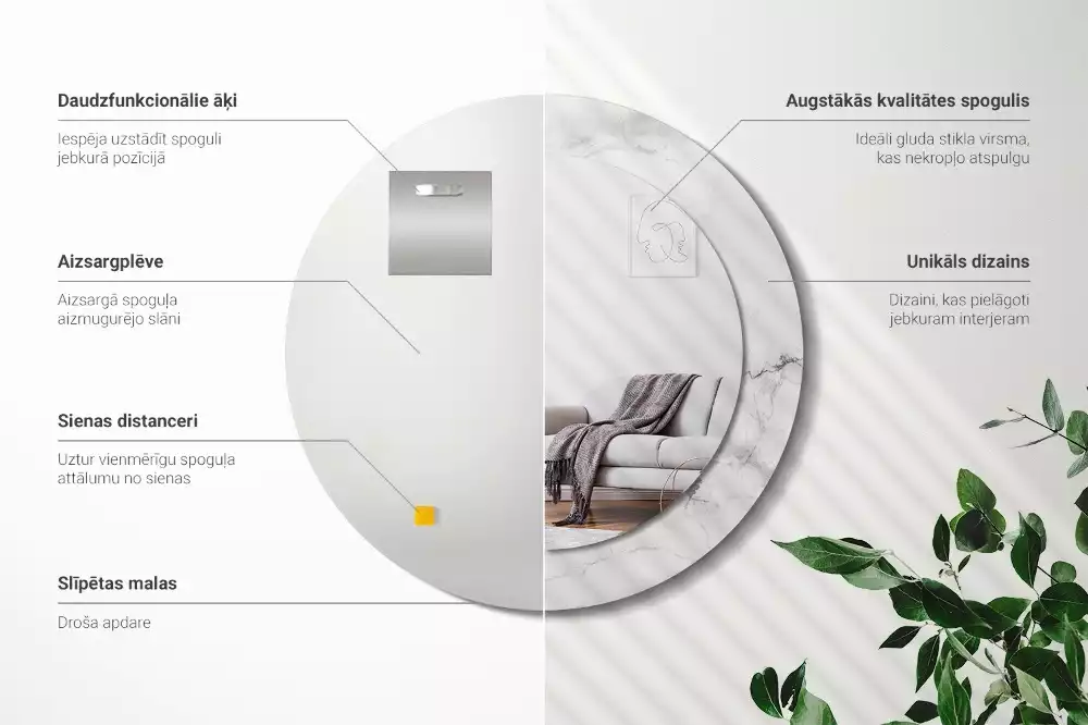 Kulaté zrcadlo s potiskem Bílý mramor