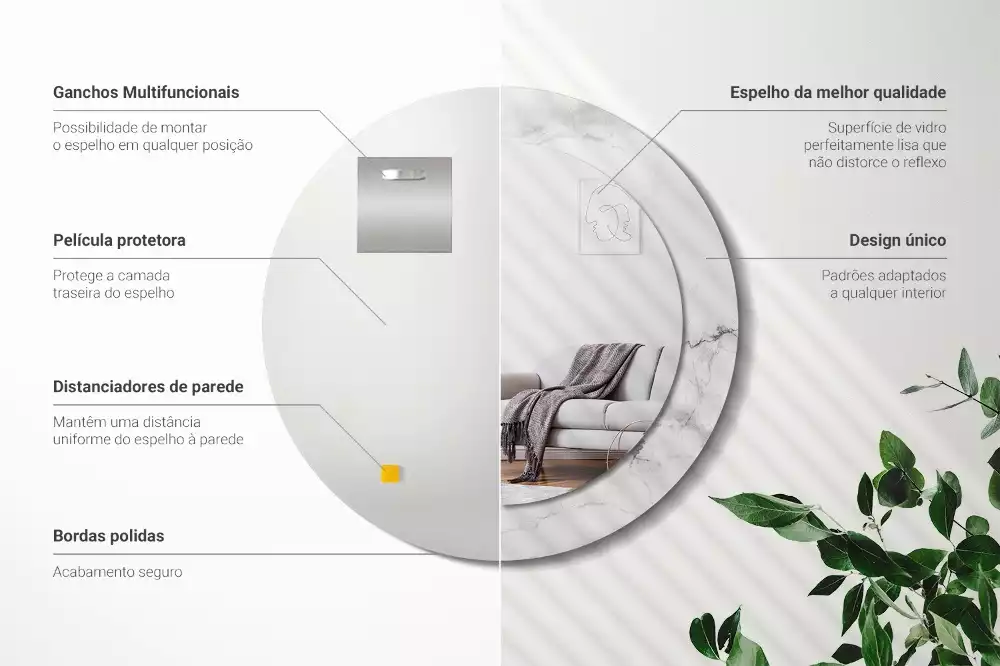 Kulaté zrcadlo s potiskem Bílý mramor