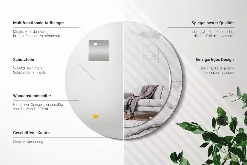 Kulaté zrcadlo s potiskem Bílý mramor