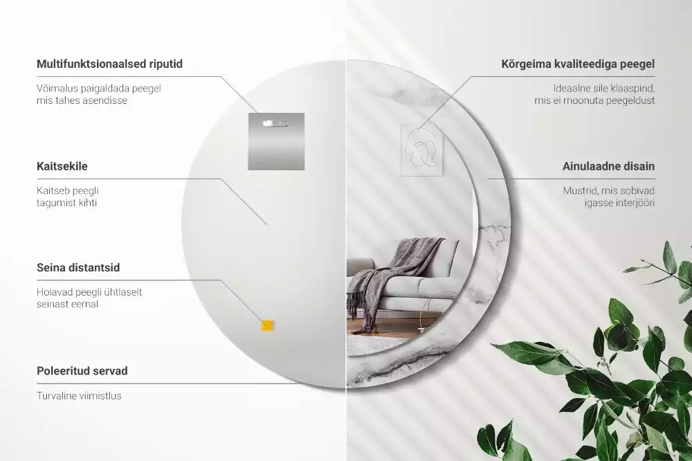 Kulaté zrcadlo s potiskem Bílý mramor