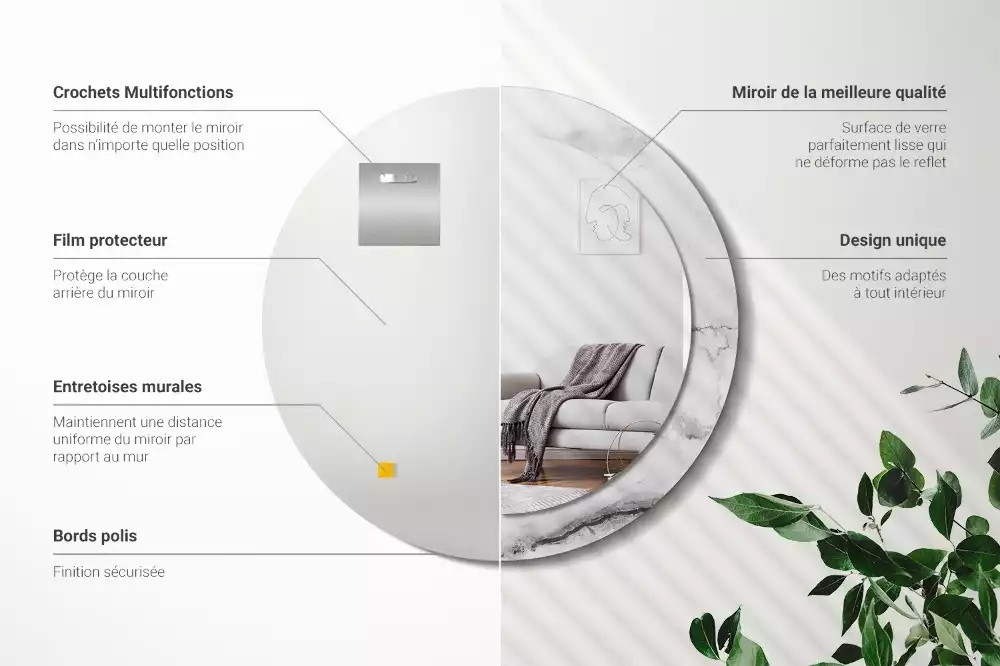 Kulaté zrcadlo s potiskem Bílý mramor