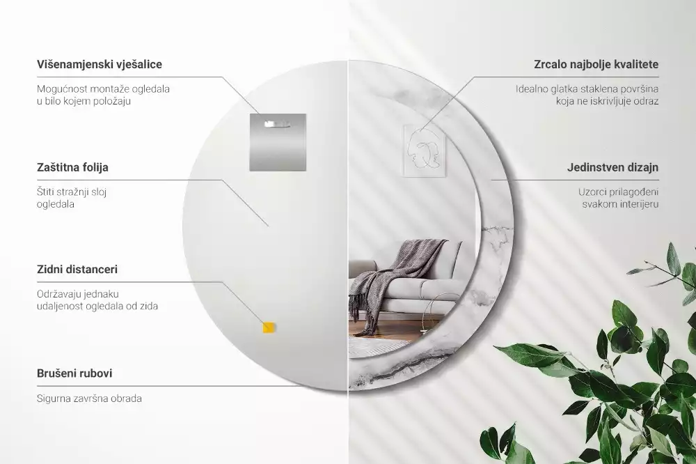 Kulaté zrcadlo s potiskem Bílý mramor