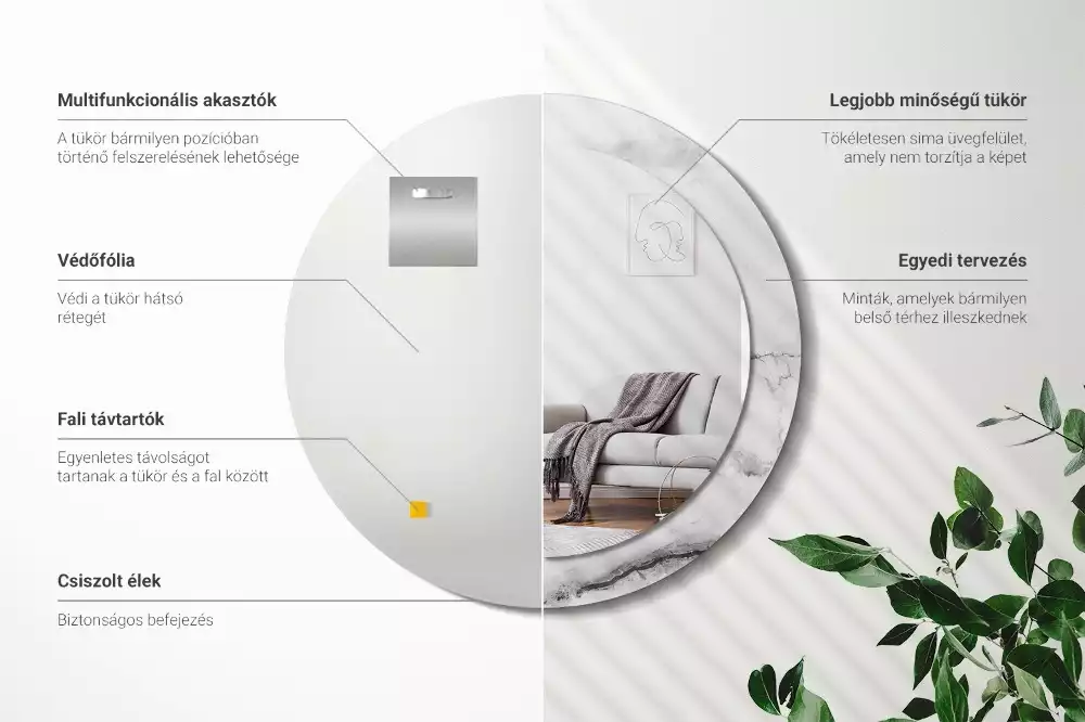 Kulaté zrcadlo s potiskem Bílý mramor