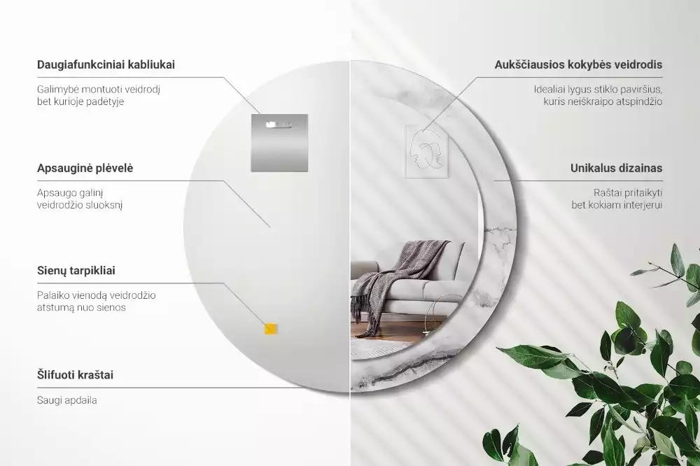 Kulaté zrcadlo s potiskem Bílý mramor