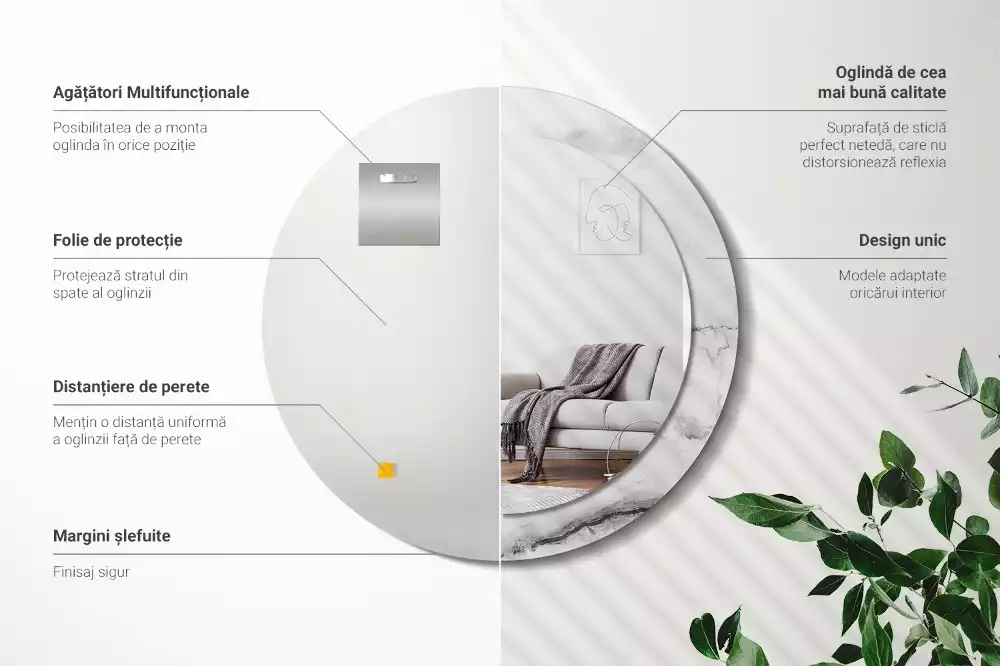 Kulaté zrcadlo s potiskem Bílý mramor