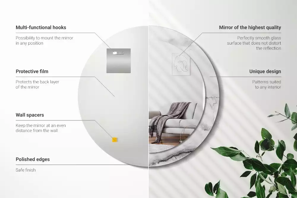 Kulaté zrcadlo s potiskem Bílý mramor