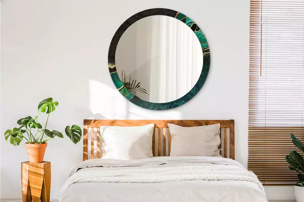 Kulaté zrcadlo s potiskem Mramorová zelená