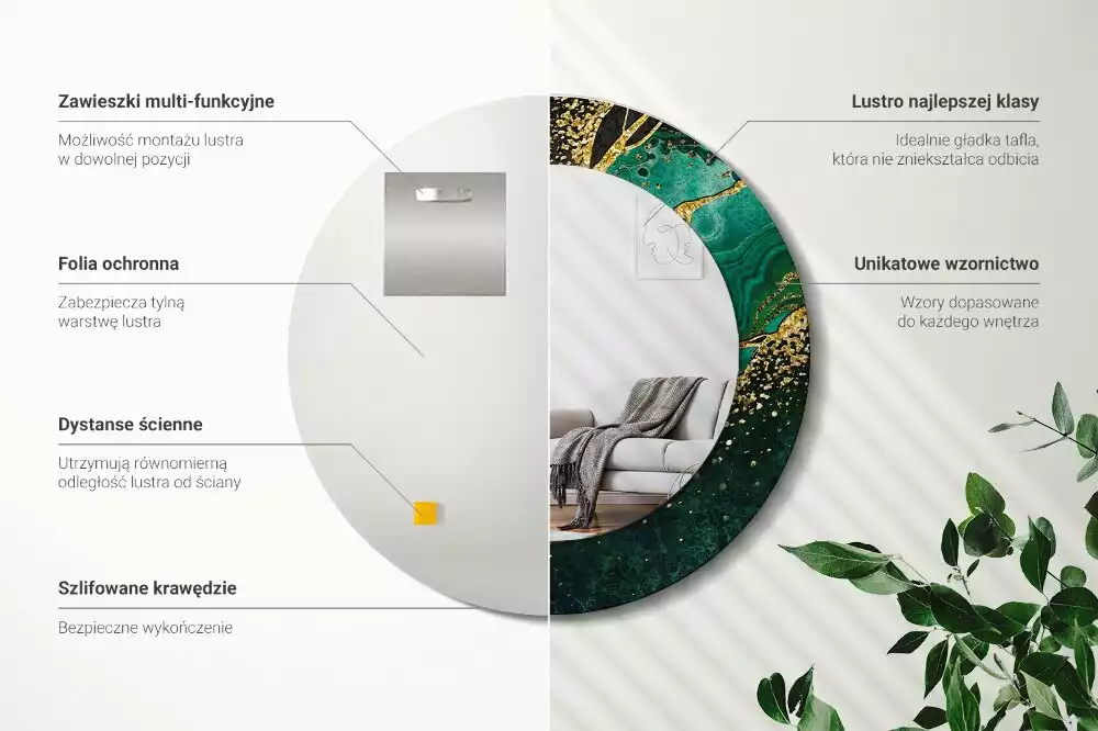 Kulaté zrcadlo s potiskem Mramorová zelená