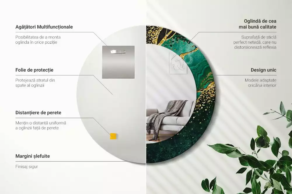 Kulaté zrcadlo s potiskem Mramorová zelená