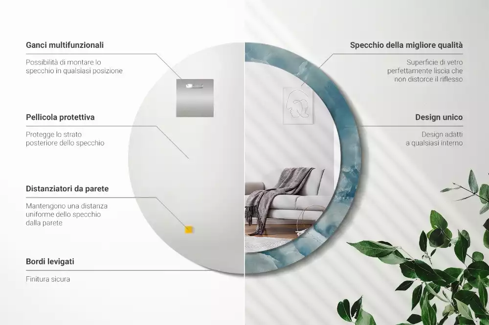 Kulaté zrcadlo s potiskem Modrý onyxový mramor