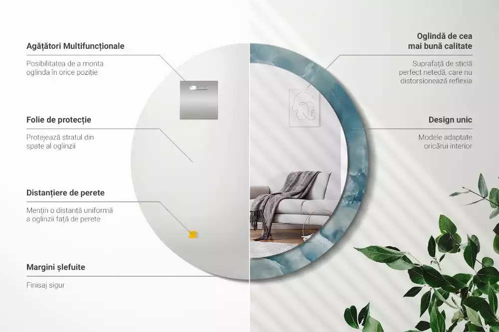 Kulaté zrcadlo s potiskem Modrý onyxový mramor