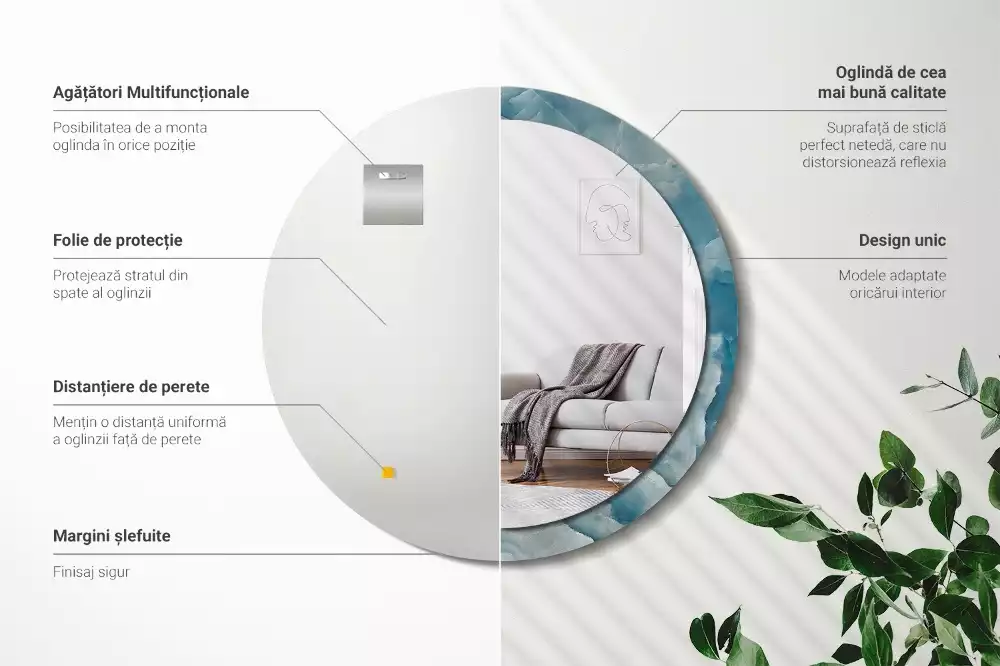 Kulaté zrcadlo s potiskem Modrý onyxový mramor