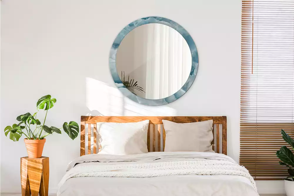 Kulaté zrcadlo s potiskem Modrý onyxový mramor