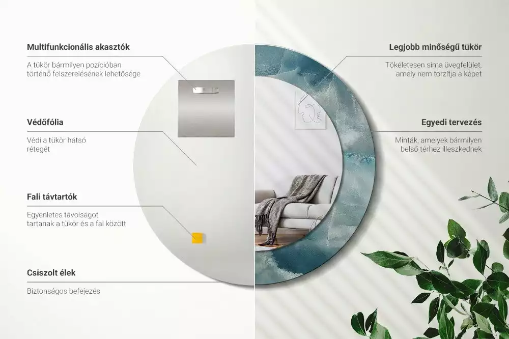 Kulaté zrcadlo s potiskem Modrý onyxový mramor