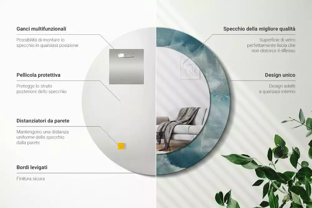 Kulaté zrcadlo s potiskem Modrý onyxový mramor