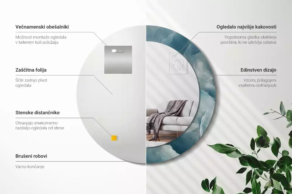 Kulaté zrcadlo s potiskem Modrý onyxový mramor