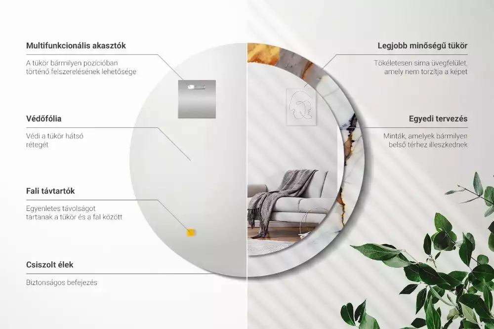 Kulaté zrcadlo s potiskem Bílý mramor