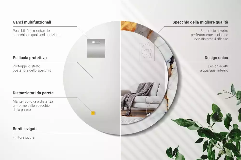 Kulaté zrcadlo s potiskem Bílý mramor