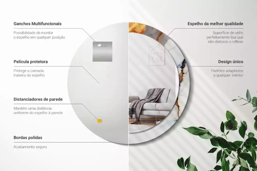 Kulaté zrcadlo s potiskem Bílý mramor