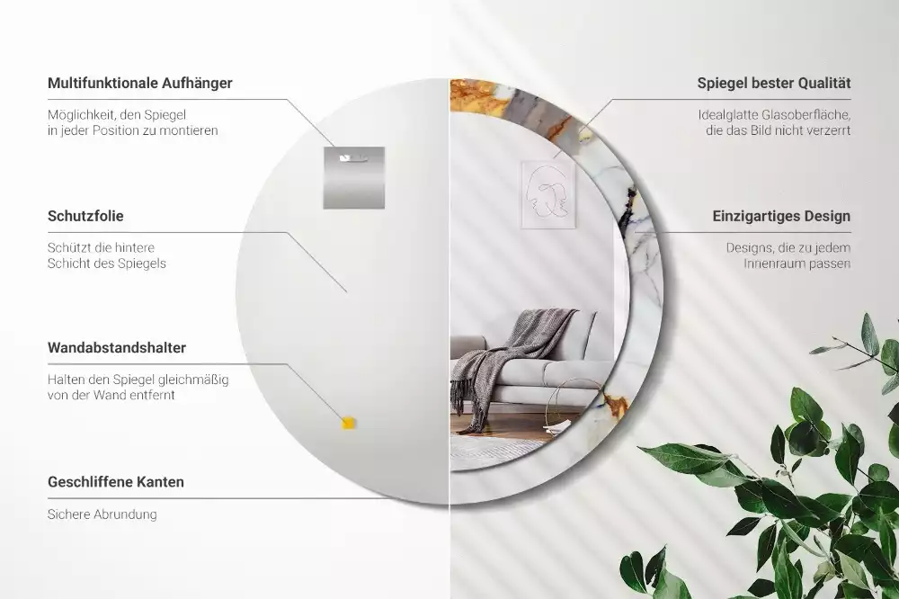 Kulaté zrcadlo s potiskem Bílý mramor