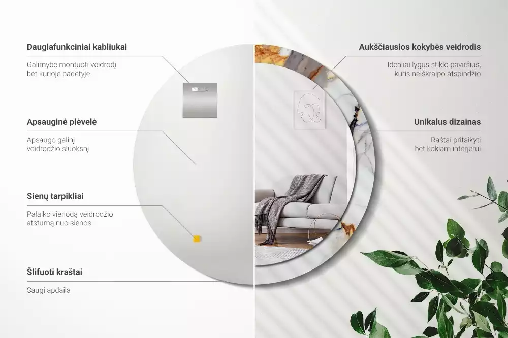 Kulaté zrcadlo s potiskem Bílý mramor