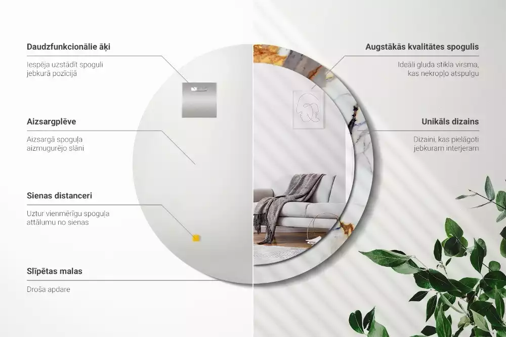 Kulaté zrcadlo s potiskem Bílý mramor