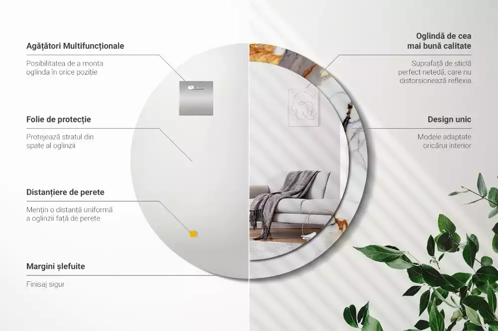 Kulaté zrcadlo s potiskem Bílý mramor