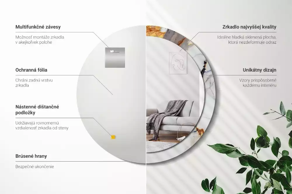 Kulaté zrcadlo s potiskem Bílý mramor