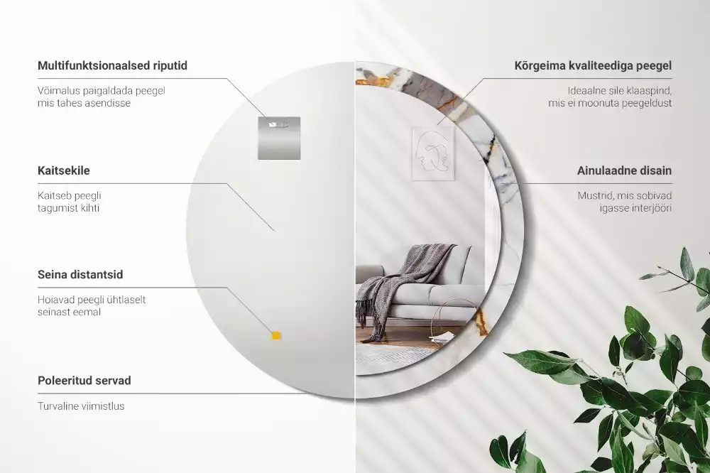 Kulaté zrcadlo s potiskem Bílý mramor