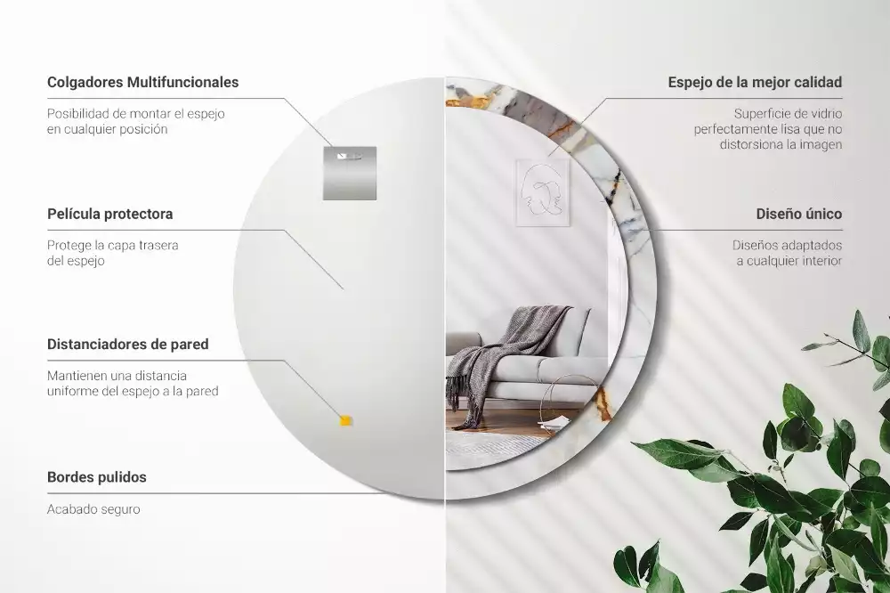 Kulaté zrcadlo s potiskem Bílý mramor