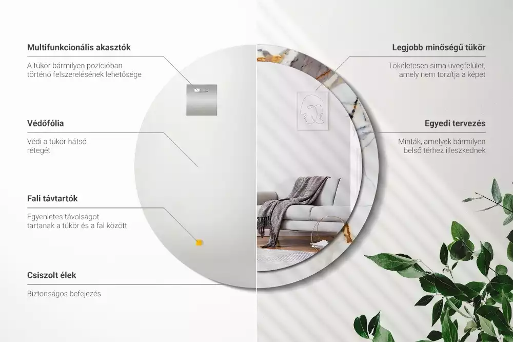 Kulaté zrcadlo s potiskem Bílý mramor