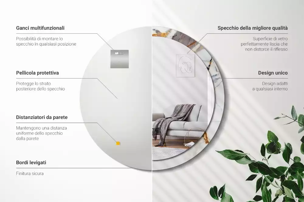 Kulaté zrcadlo s potiskem Bílý mramor