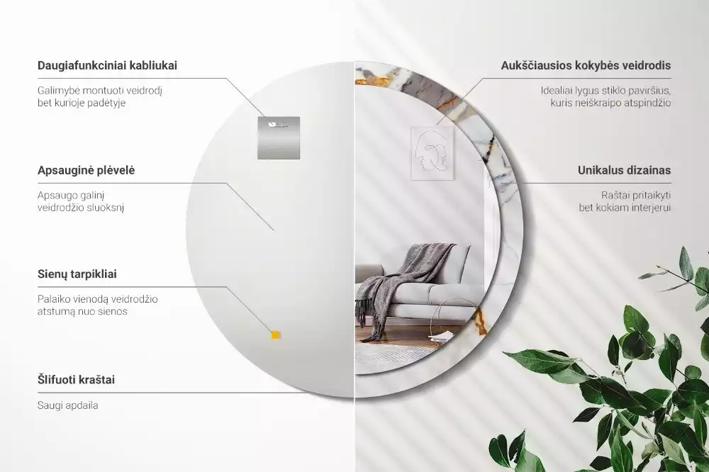 Kulaté zrcadlo s potiskem Bílý mramor