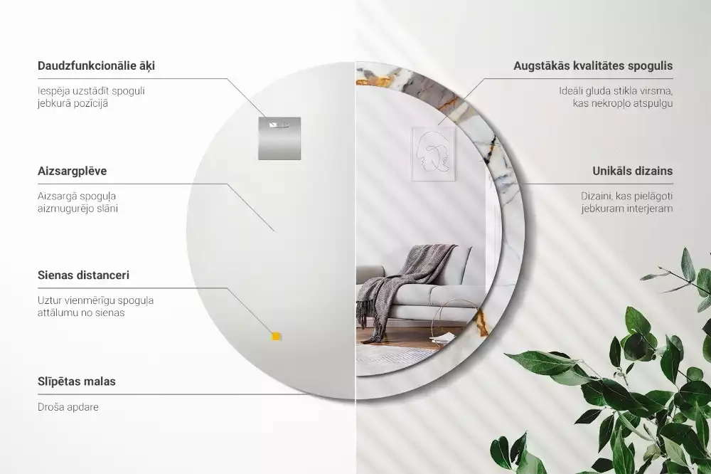 Kulaté zrcadlo s potiskem Bílý mramor