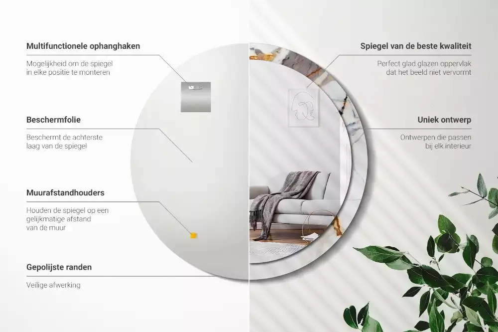 Kulaté zrcadlo s potiskem Bílý mramor