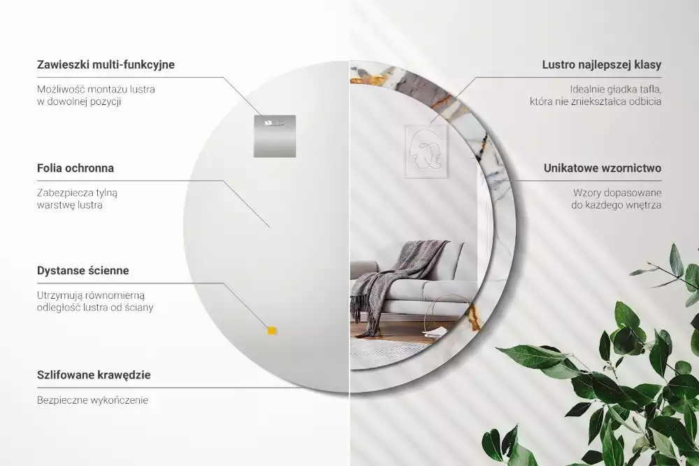 Kulaté zrcadlo s potiskem Bílý mramor