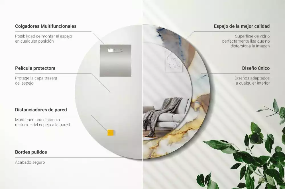 Kulaté zrcadlo s potiskem Bílý mramor