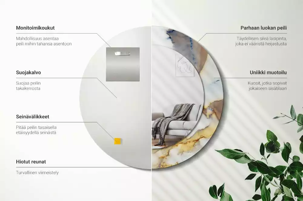 Kulaté zrcadlo s potiskem Bílý mramor