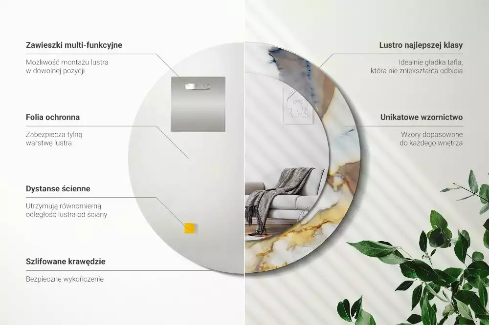 Kulaté zrcadlo s potiskem Bílý mramor