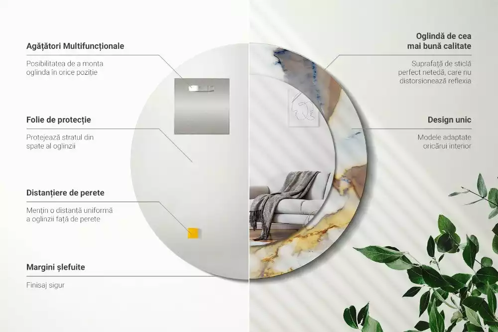 Kulaté zrcadlo s potiskem Bílý mramor