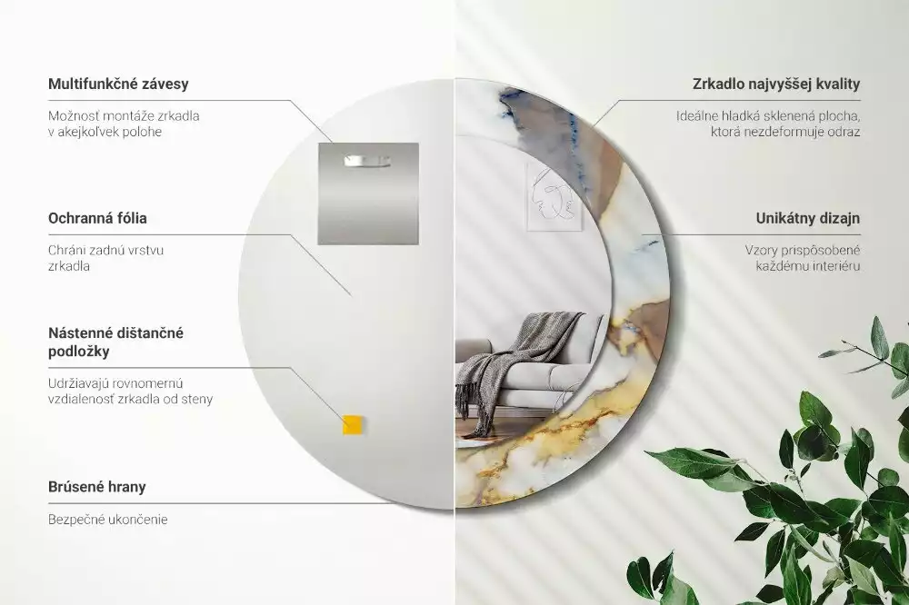 Kulaté zrcadlo s potiskem Bílý mramor