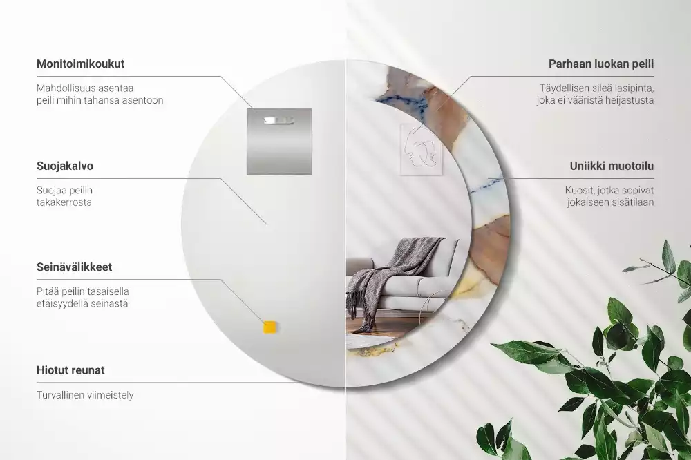 Kulaté zrcadlo s potiskem Bílý mramor