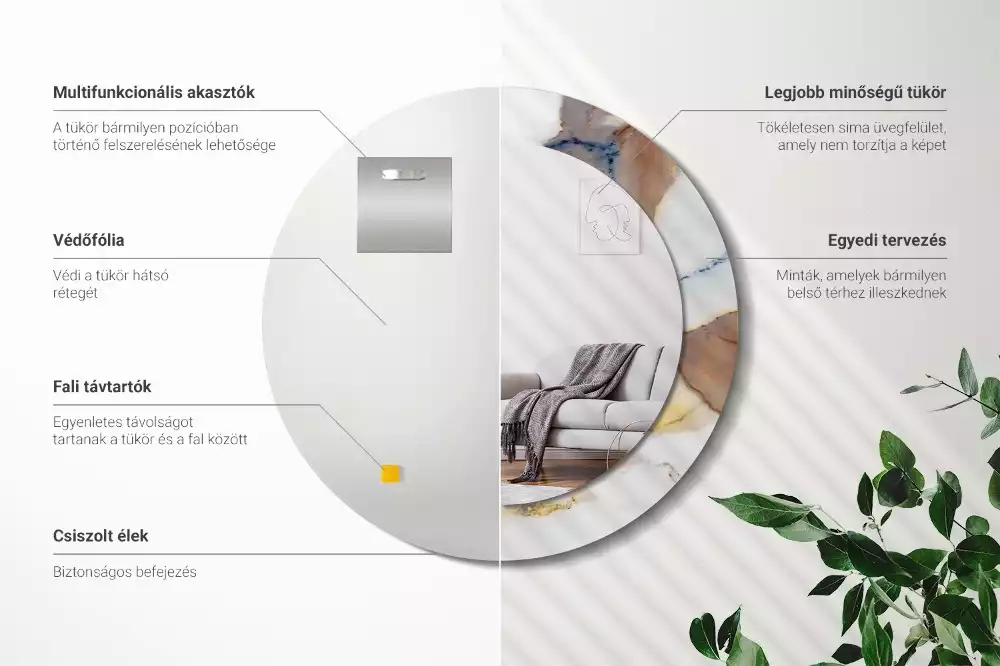 Kulaté zrcadlo s potiskem Bílý mramor