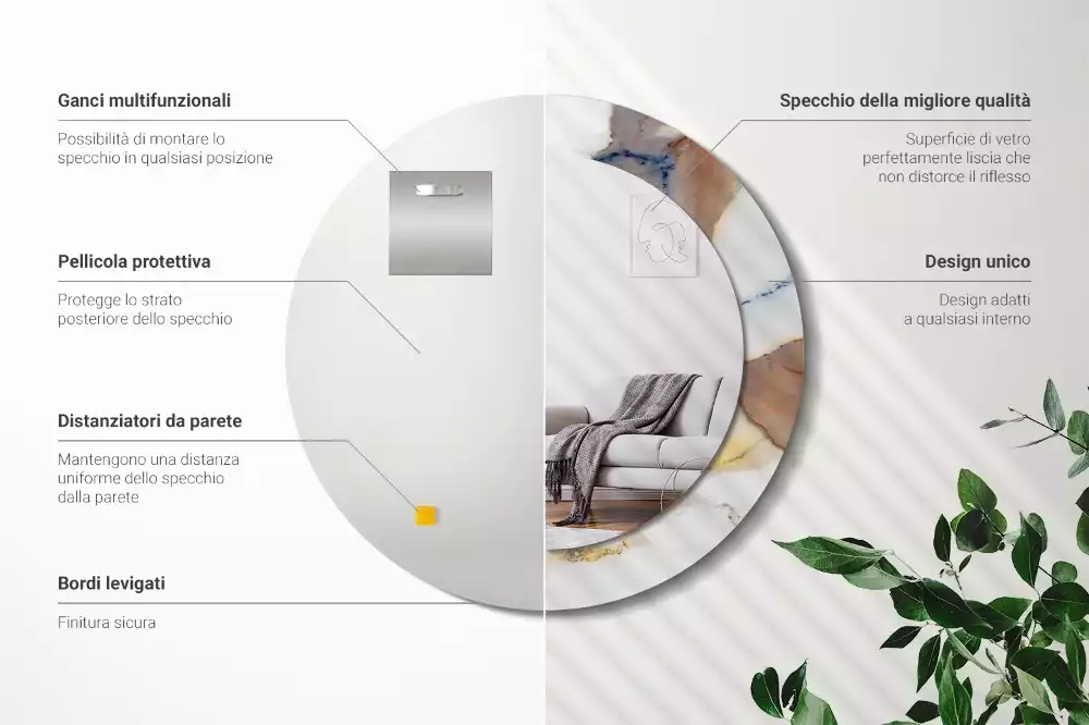 Kulaté zrcadlo s potiskem Bílý mramor